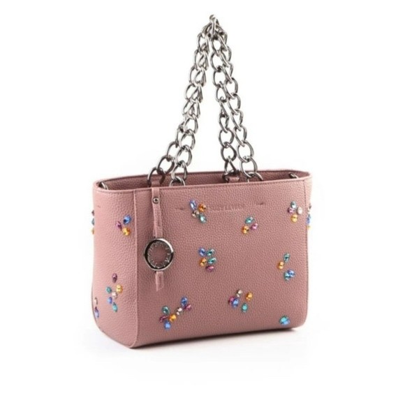 Suzy Levian Pebbled Faux Leather Rhinestone Satchel Handbag NWTs 2 COLOR OPTIONS - Picture 2 of 8